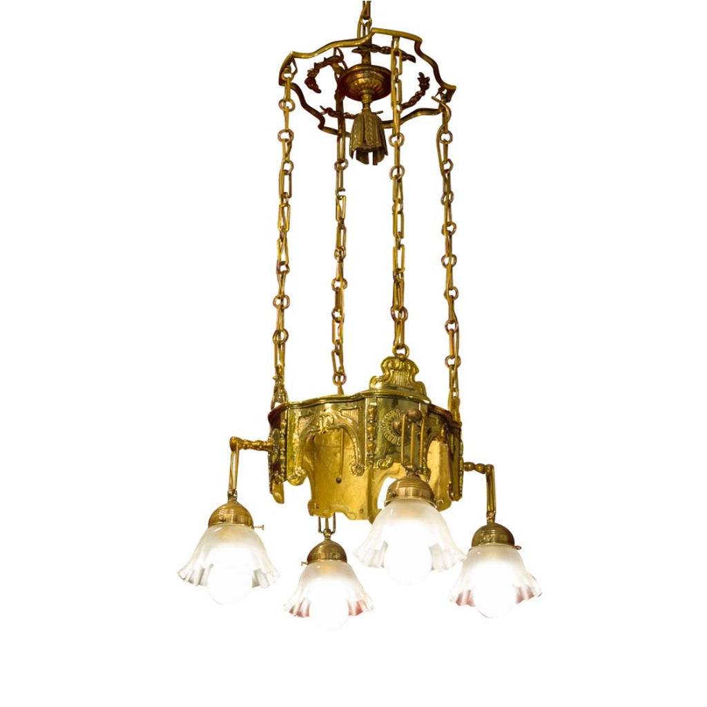 Dekorative Deckenlampe aus Messing, um 1880