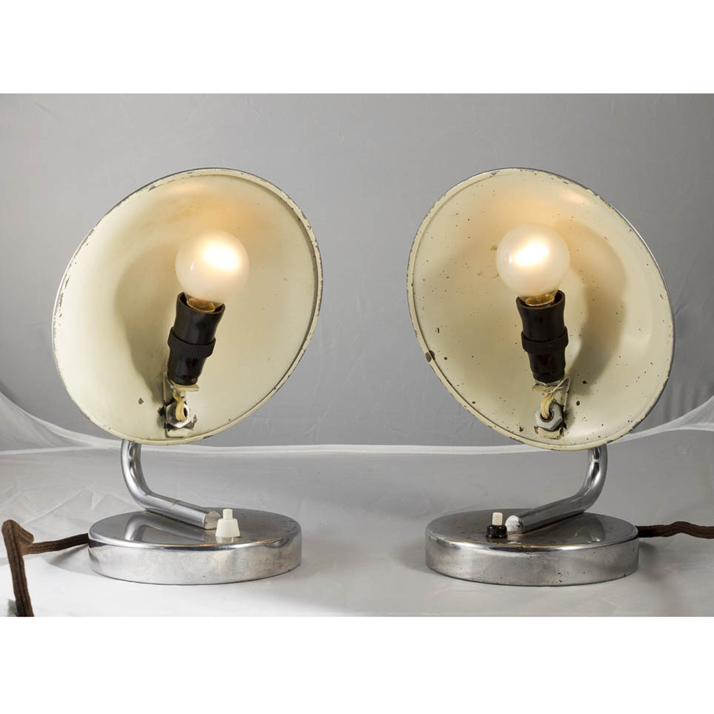 Paar Tischlampen, Messing verchromt, Art Deco, um 1920